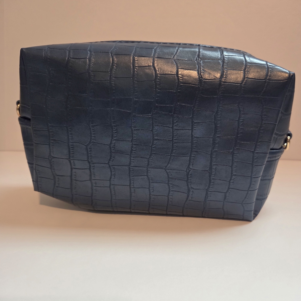 Blue Croc-Embossed Cosmetic bag